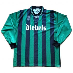 borussia moenchengladbach away long sleeve 1995 1996 green black reebok diebels