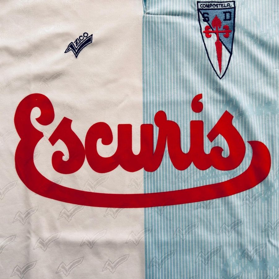 compostela home kit 1994 1995 escuris sponsorship white ligh blue