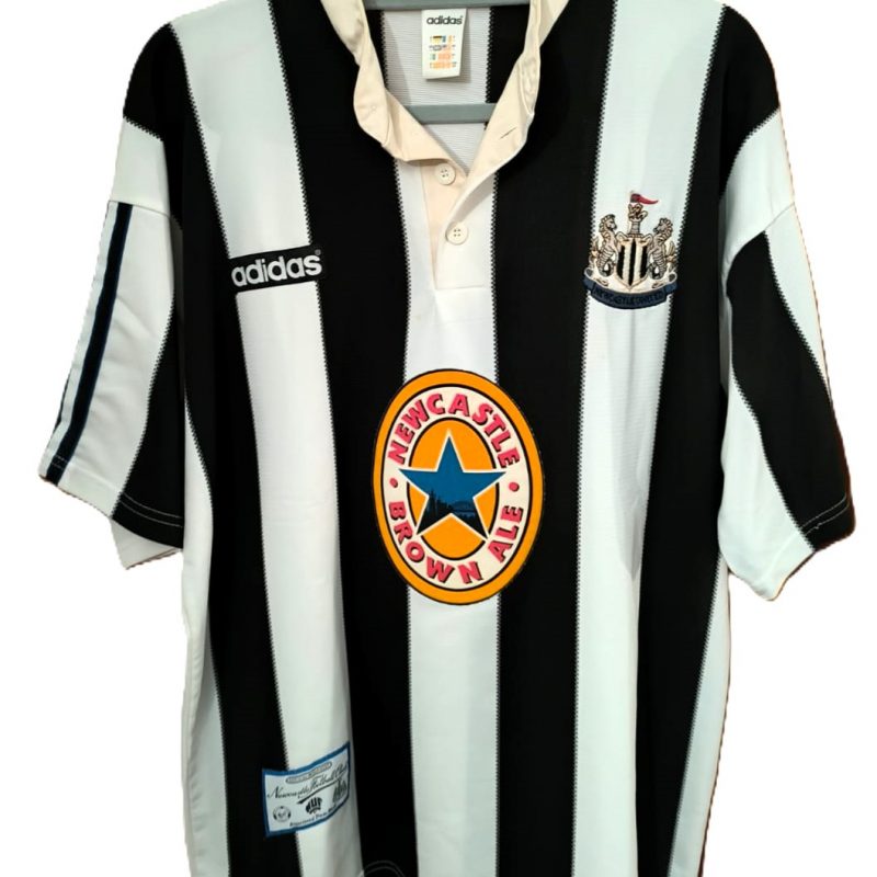 Newcastle home kit adidas 1995 1997 white black brown ale stripes