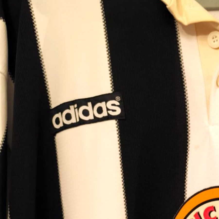 Newcastle home kit adidas 1995 1997 white black brown ale stripes