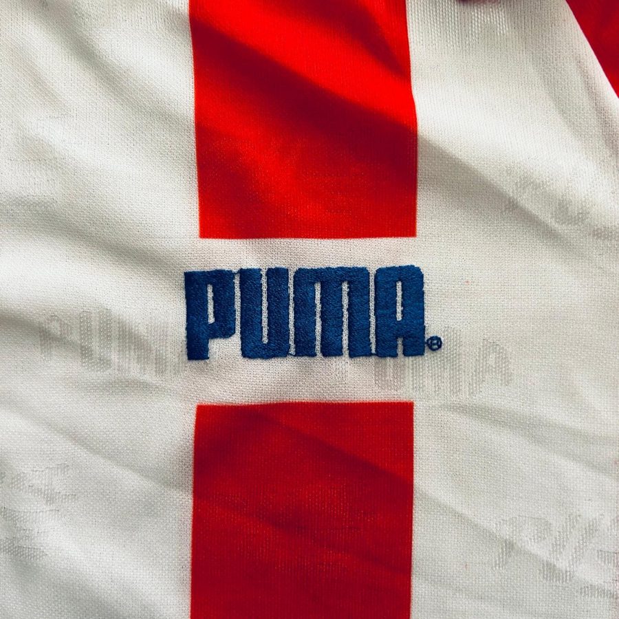 camiseta atletico madrid 1993 1994 home kit rayas rojo blanco logo puma marca