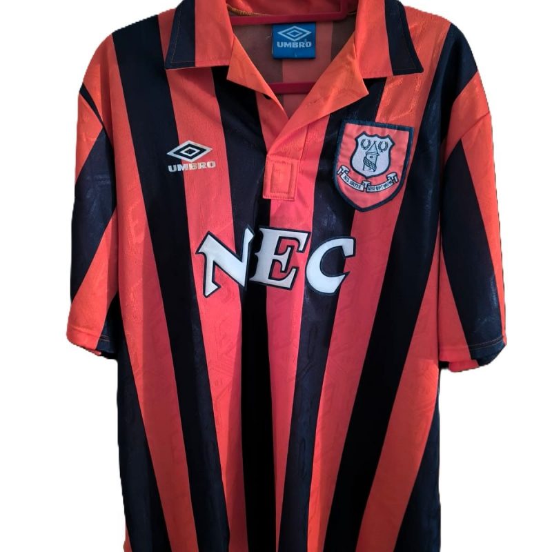 everton away kit umbro 1992 1994 front nc orange black