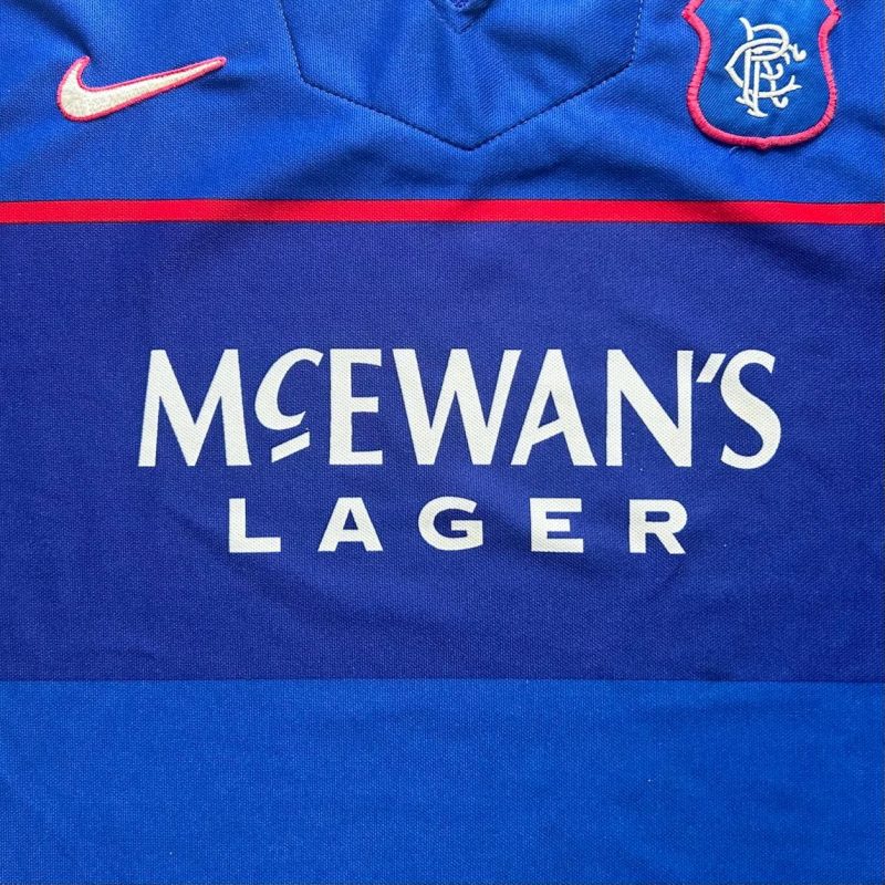 glasgow rangers home kit 1997 19998 1999 blue mc ewans lager